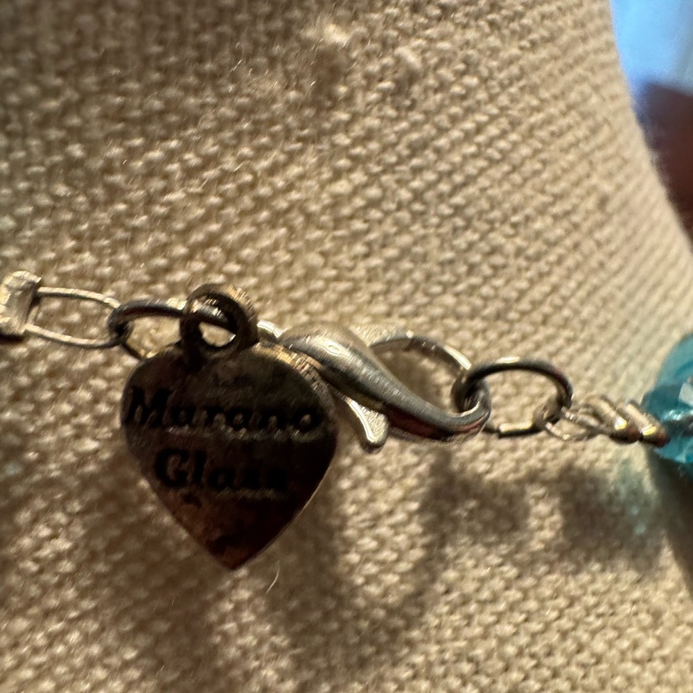 Murano glass blue swirled and gold foiled bead necklace, EUC. - Picture 6 of 6